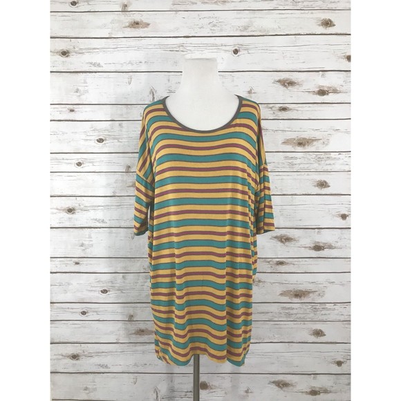 LuLaRoe Irma Small‎ Green Orange Purple Striped - Picture 1 of 9